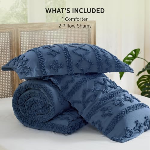 Image of Bedsure Tufted Boho Comforter Set King,Bedroom Decor Bedding Set Slate Blue