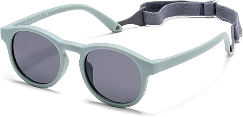 HJSTES Lentes de sol polarizados para niños y niñas, marco flexible TPEE con correa, para bebés de 0 a 3 años