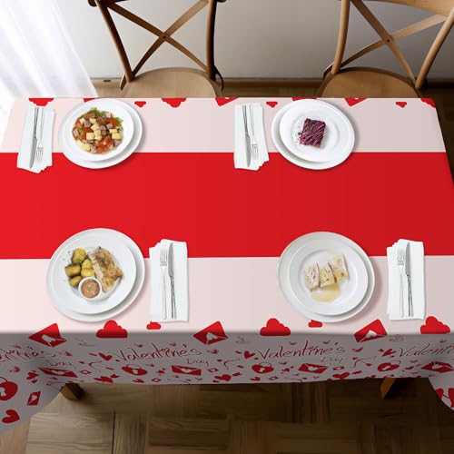 Image of Childom Valentines Day Tablecloth for Valentines Day Decorations Party,3 Pack Disposable Plastic Valentines Table Cloths 54 inch x 108 inch Pink Table Cover,Valentines Decor for Wedding Engagement Anniversary