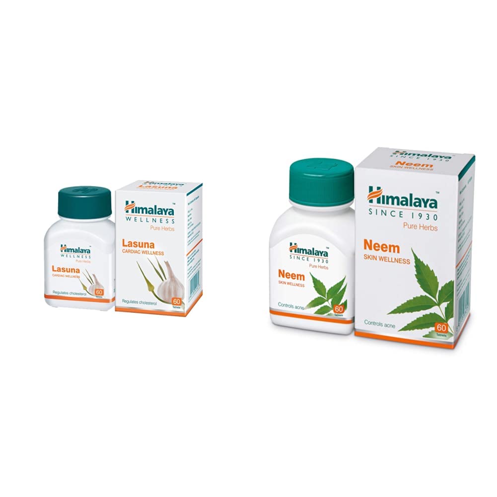 Himalaya Wellness Pure Herbs Lasuna Cardiac Wellness - 60 Tablets & Himalaya Wellness Pure Herbs Neem Skin Wellness - 60 Tablets
