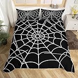 Spider Web Bedding Set King Size Halloween Decorations Comforter Cover Set for Kids Teens Boys Girls Women Men Black White Duvet Cover Spiderweb Bedspread Cover Bedroom Decor 3Pcs with 2 Pillow Case