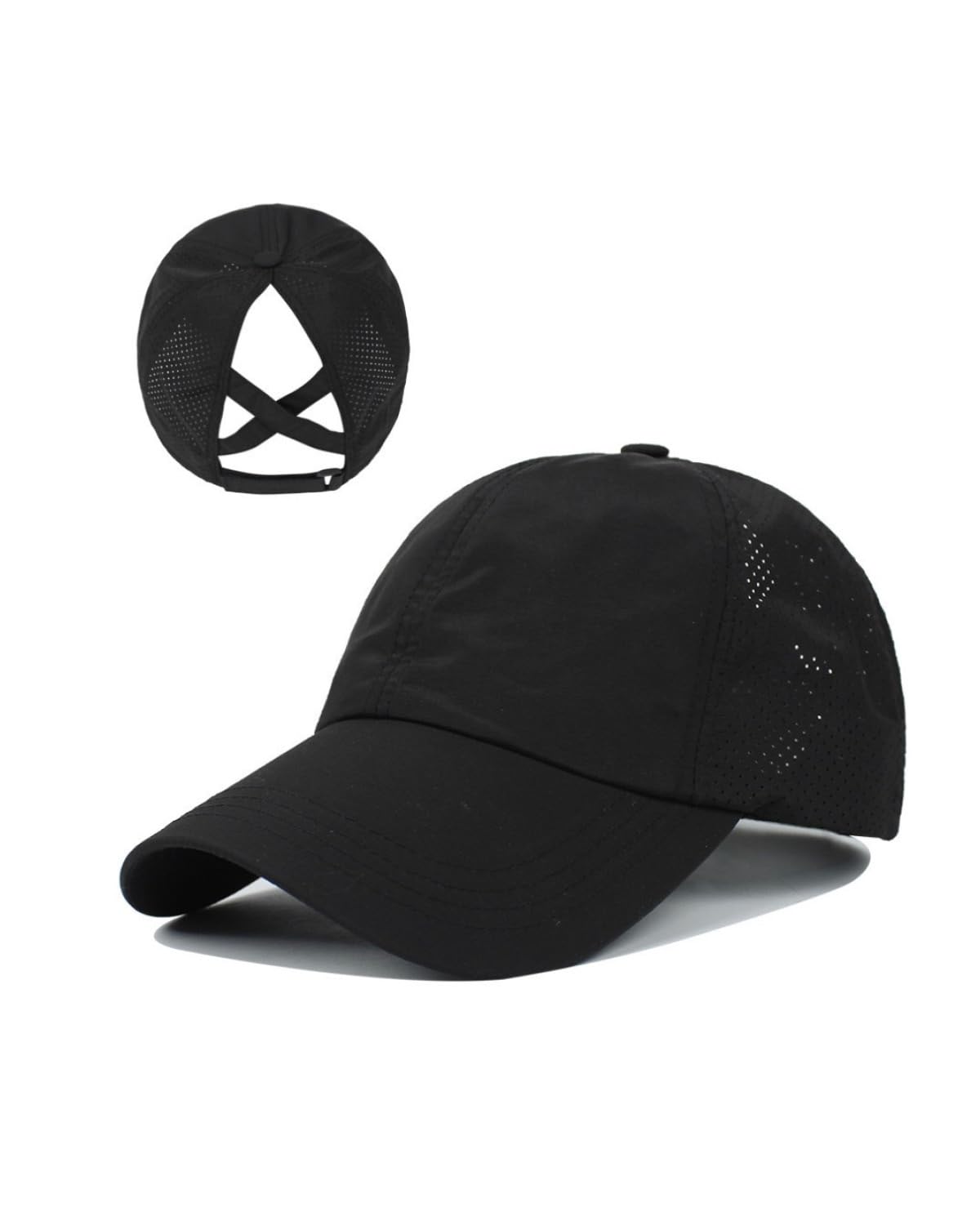 Gorra de Béisbol Mujer Cola de Caballo,Verano Transpirable Gorra Secado rápido del Deporte,Ponycap de High Messy Bun,Ajustable Buckle,Malla Transpirable Casuales - Negro
