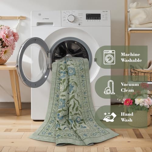 Tapete Lavable Moderno Floral Verde 2x3 Pies miniatura 3