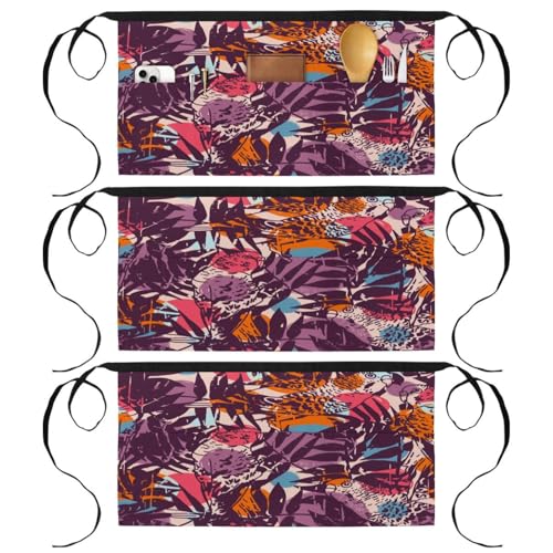 Tablier court de chef lot de 3 avec poches motif oiseaux et feuilles multicolore