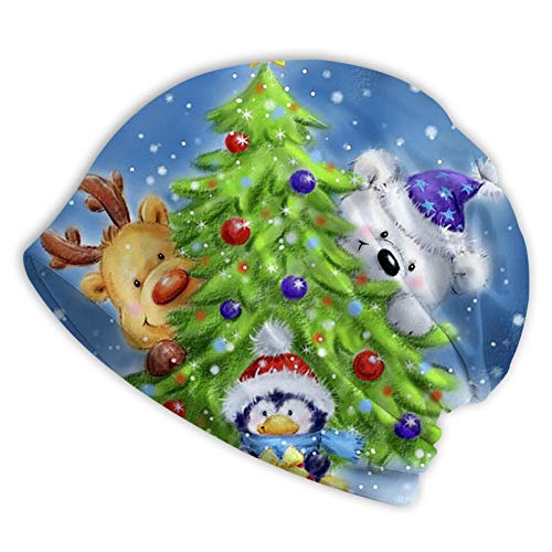 Reindeer and Polar Bear Slouchy Beanie Hats Fashion Sleep Cap Nightcap Turban Scarf Chemo Cap for Men Women Bandanas for Sports Headwear