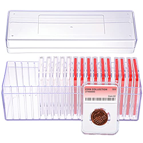 Plastic Coin Storage Box for 20 Slabs Transparent Coin Holders Slab Storage Box Case Coin Collection Box for Graded Coins Certified-Style Coin Collectors Display, 8.5 x 2.8 x 3.7 Inch