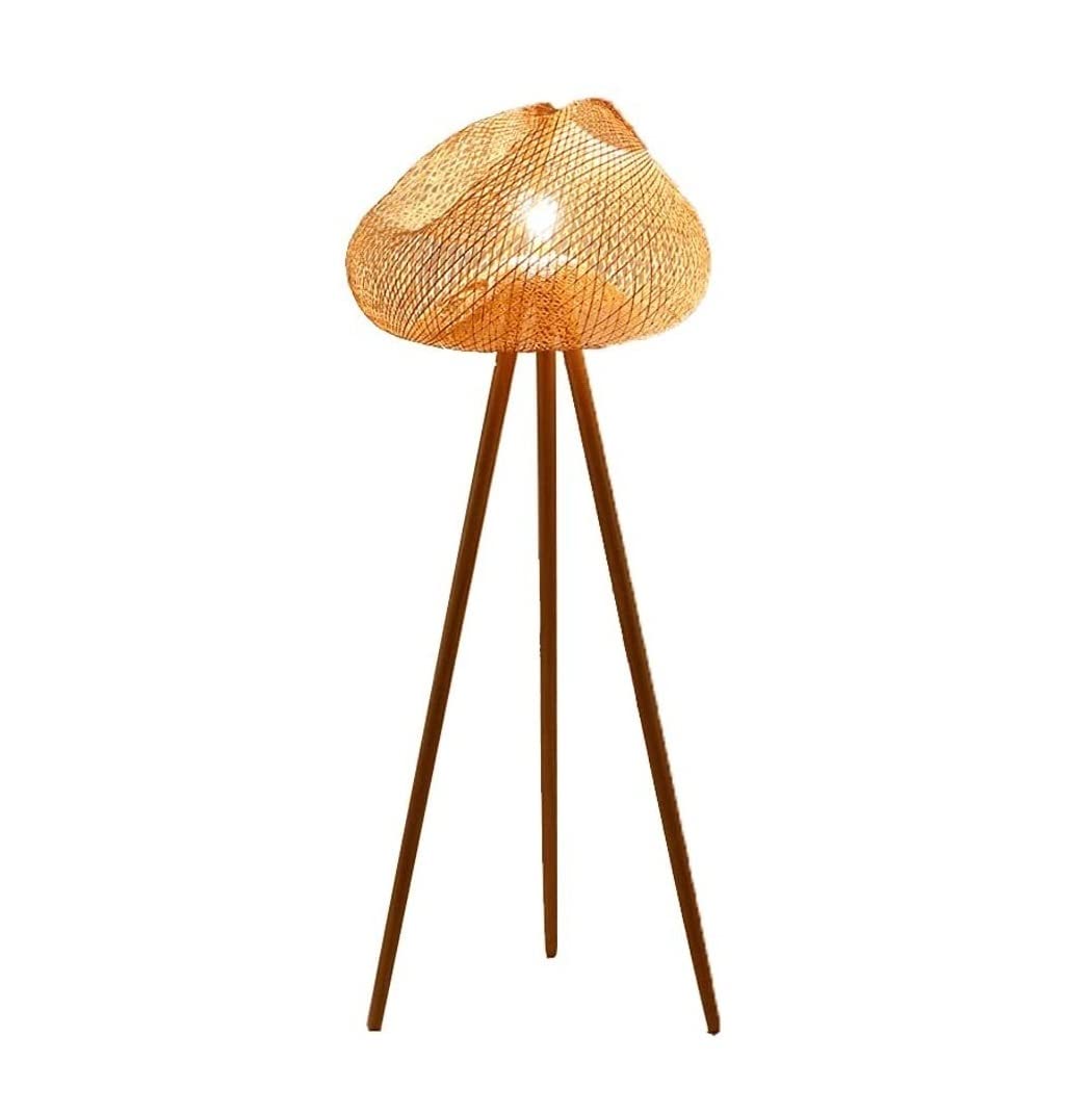 AZHKJKZH Floor Standing Lamp Tripod Floor Lamp Modern Standing with Bamboo Lampshade Wood Tall Corner Light for Living Room Bedroom Living Room