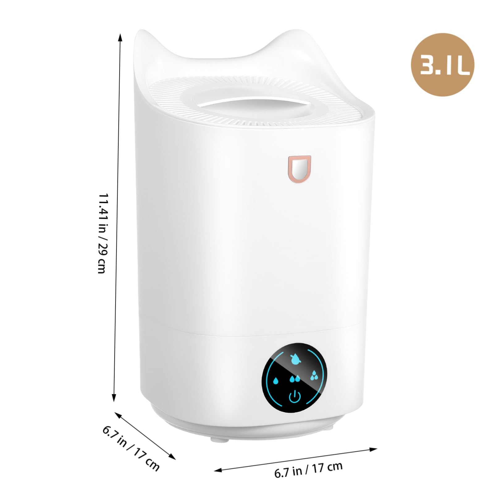 Umidificatore 3.1l Bianco in Plastica, Touch Screen Portatile | Ambienti Piccoli e Scrivania, Design Minimalista e Linee Eleganti, Controllo Pannello Intuitivo