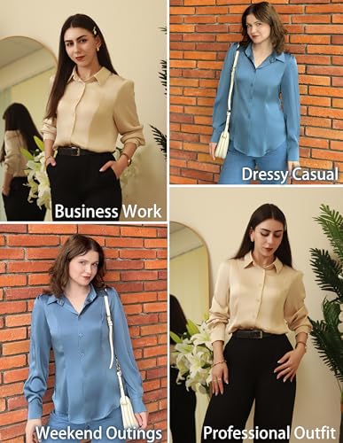 GRACE KARIN Satin Blouses for Women, Long Sleeve Business Shirt, Work Dressy Casual Tops, Professional Office Outfit4