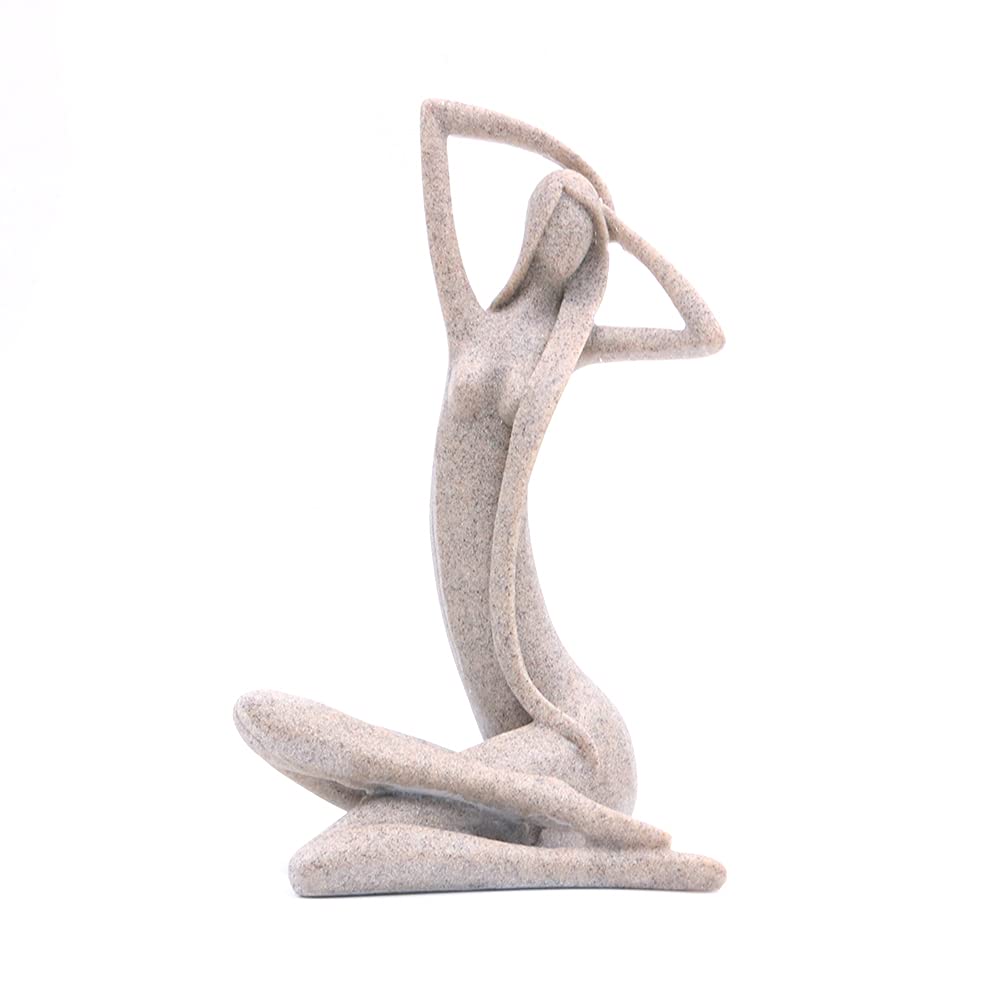 ANCLLO Sandstone Resin Statue Abstract Long-haired Beauty Sculpture Small Art Tabletop Woman Figurine for Home Office Bookshelf Décor