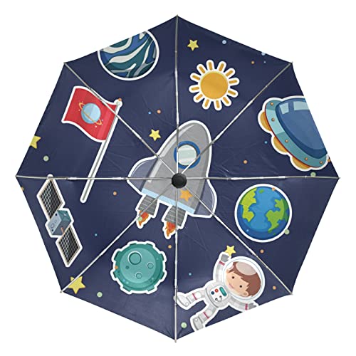 Parapluie galaxie bleu foncé automatique pliant et coupe-vent pour enfants et femmes