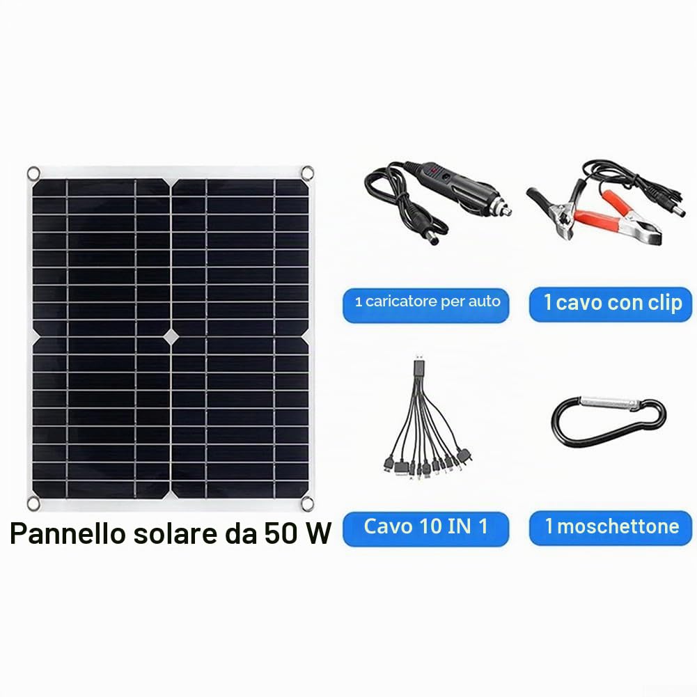 Zoegneer Pannello solare monocristallino da 50 W Dual USB Regolatore di Tensione Pannello di Ricarica 12 V Fotovoltaico Esterno Per Barca RV Campeggio
