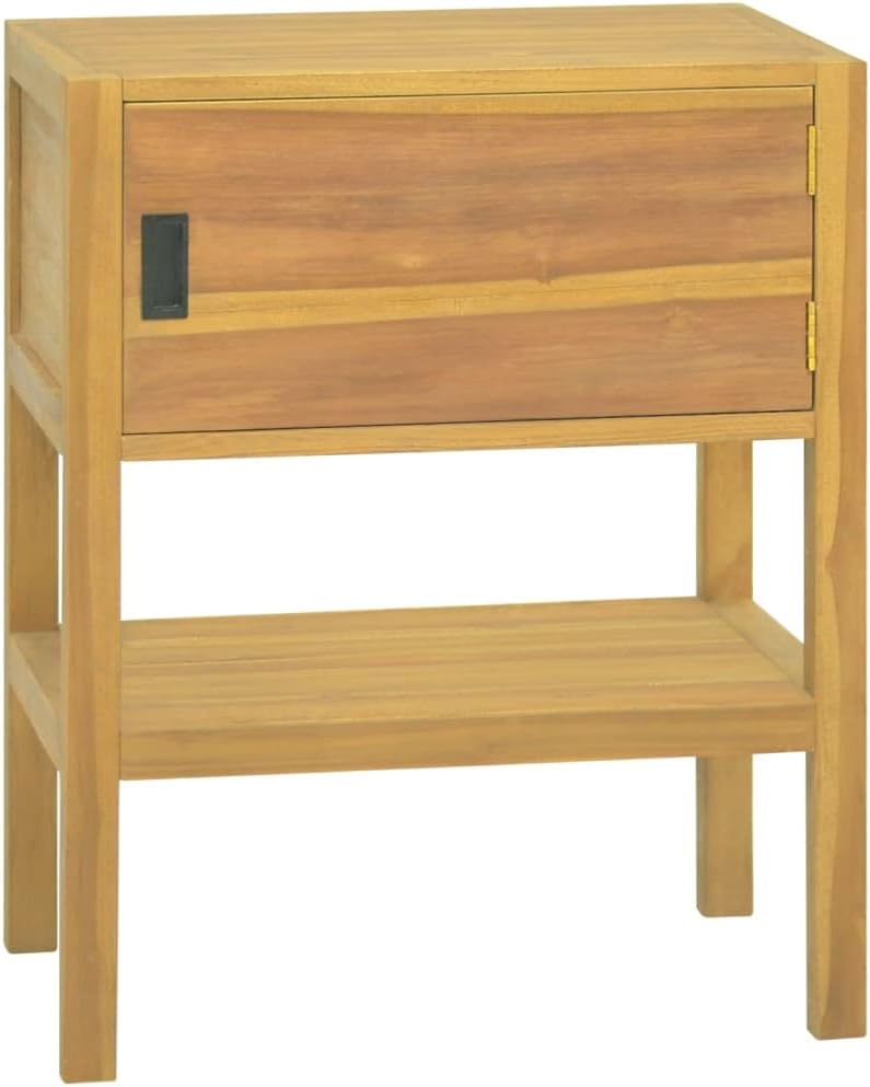 4-Piece Bathroom Cabinet Organizer in Natural Teak Wood with Two Doors and One Large Shelf for Wall-Mounted Storage