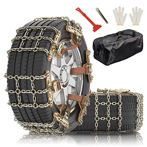Snow Chains for Car, Emergency Tire Chains, Universal Anti Slip Snow Chains for SUV, Trucks, RV of Tire Width 215mm-285 mm (8.5-11.2 inch), Adjustable Lock for Ice, Snow, Mud, Sand (6 Pack)