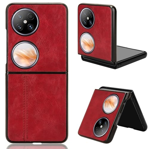 Jiajihua Case Compatible with Huawei Pocket 2,Compatible with Huawei Pocket 2 LEM-AL00 [PU Leather Texture][PU+PC+TPU] 3 in 1 Camera Protection Cover Red