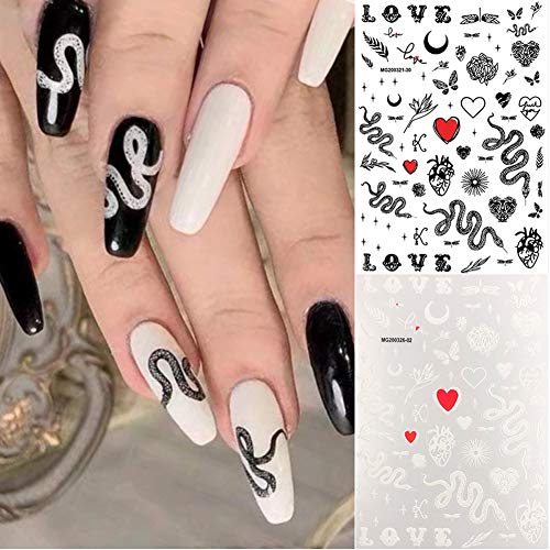 2020 Hot Snake Pattern Nail Art Stickers 2 Sheets 3D Nail Self-Adhesive Nails Decals Nail Art Accessories Decoration Snake and Love Tattoo Sticker Design Manicure DIY Charms Tip Decor