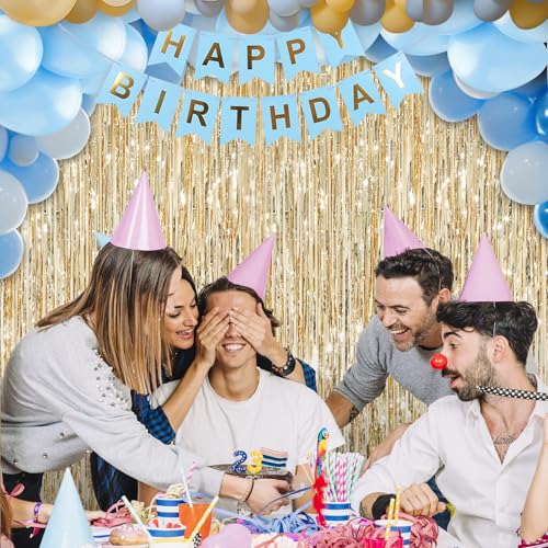 Image of Crosize 3 Pack 3.3 x 9.9 ft Champagne Gold Foil Fringe Curtains Party Decorations,Tinsel Curtain Backdrop for Parties, Door Streamers, Glitter Streamer Backdrop for Birthday Decoration