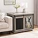 GOWE Farmhouse Dog Cage Crate Furniture with Sliding Barn Door, Farmhouse Wooden Dog Kennel End Table with Flip-top Plate Dog House with Detachable Divider for Small/Medium/Large Dog Gray