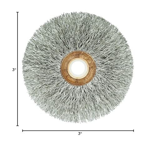 Image of Weiler 16973 3 inch Crimped Wire Wheel, .014 inch Stainless Steel Fill, 1 /2 inch-3 /8 inch Arbor Hole, Made in The USA (Pack of 10)
