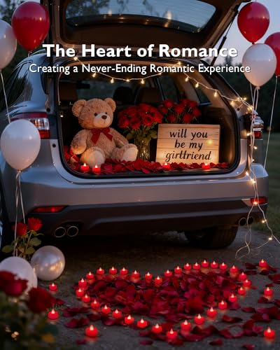 Image of Amagic 4000 Pieces Red Artificial Rose Petals with 50 Red Heart LED Tea Lights, Rose Petals and Candles Set for Proposal, Anniversary, Romantic Night, Wedding Decor