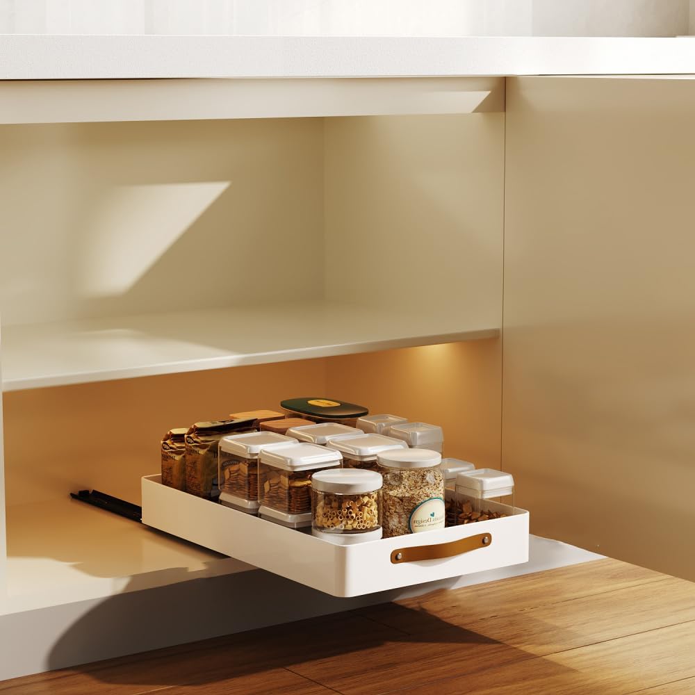 GarveeLife Telescopic Drawer Extendable Drawer for Kitchen Cupboard Organiser Metal Slide Out Drawers with Handle for Kitchen Pantry