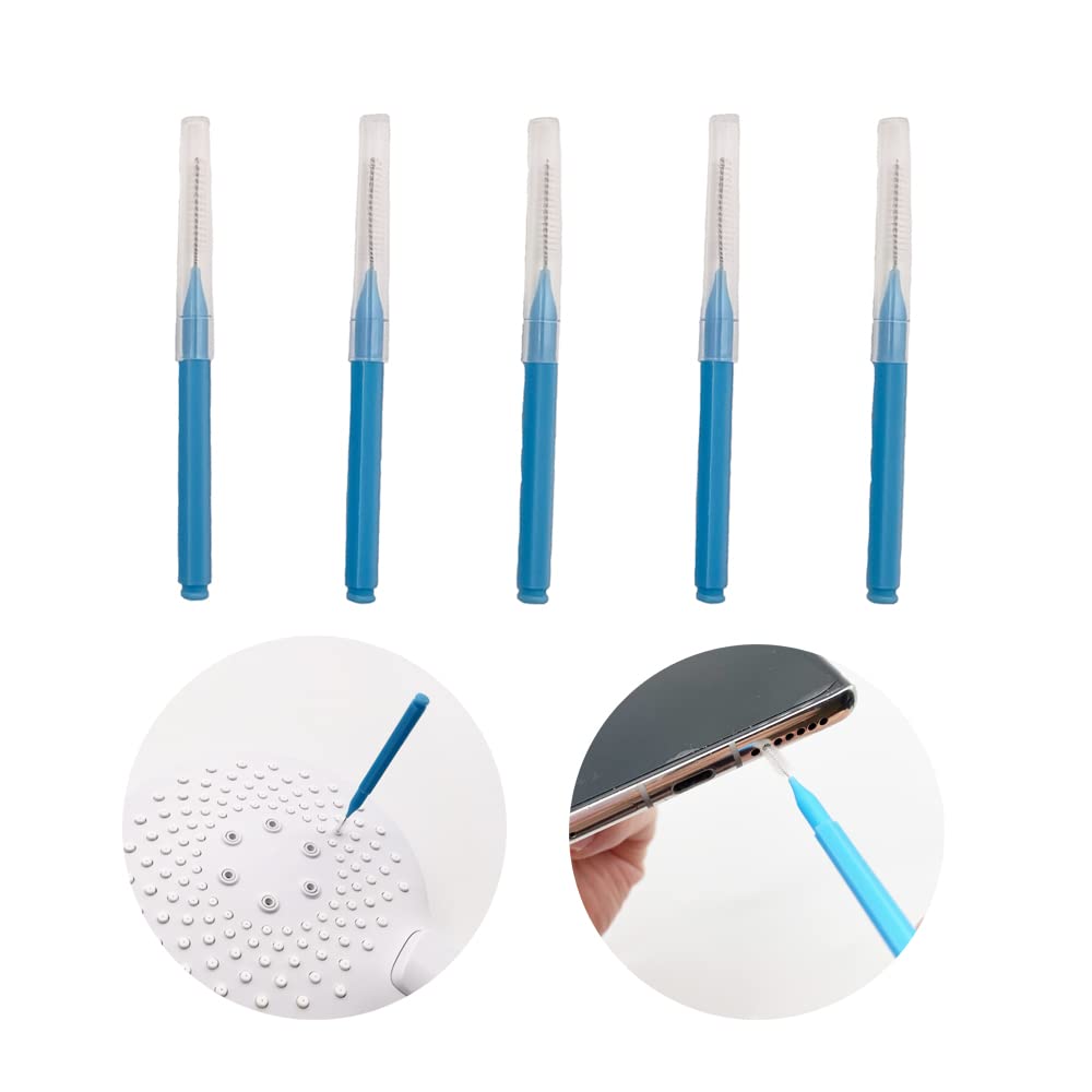 5 pcs Shower Nozzle Cleaning Brush Anti-Clogging for Shower Head Cleaning Brush for Pore Gap Clean with Nylon Bristle Non-Slip Handle (Blue, Boxed)