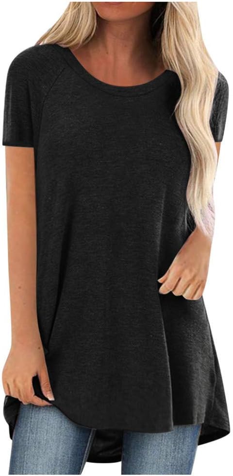 2021T-Shirt for Women Casual Short Sleeved Long Tee Over Size Tops Summer Tunic Round Neck Blouse