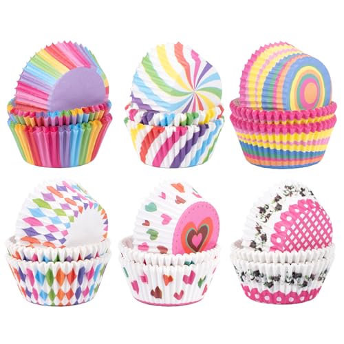 Carehabi Moldes de papel para magdalenas, 300 unidades, para magdalenas, cupcakes, arcoíris, para hornear, postres, fiestas, cumpleaños, bodas