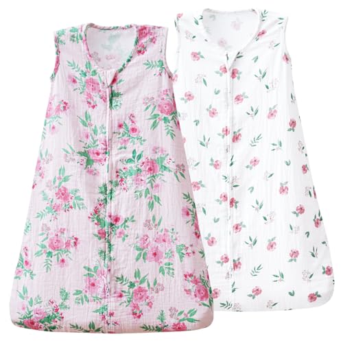 Image of david's kids Muslin Cotton Baby Sleep Sack 0-6 Months, 2 Pack 100% Cotton Sleeping Bag for Summer, TOG 0.5 Baby Wearable Blankets with 2-Way Zipper, Soft Sleep Sacks for Newborn Infant, Floral