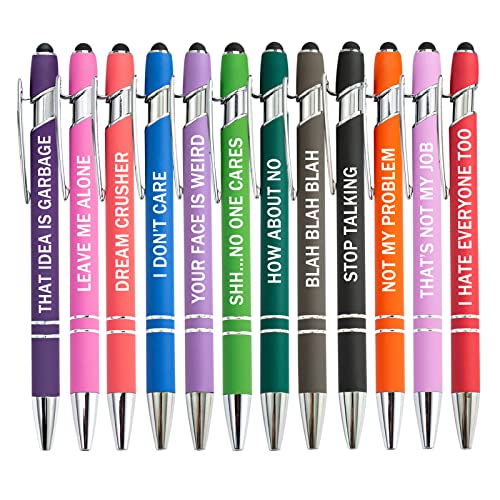 PASISIBICK 12 Pieces Funny Sarcastic Ballpoint Pens, Office Snarky Touch Screen Stylus Pen Encouraging, Black Ink (12 Color,Negative)