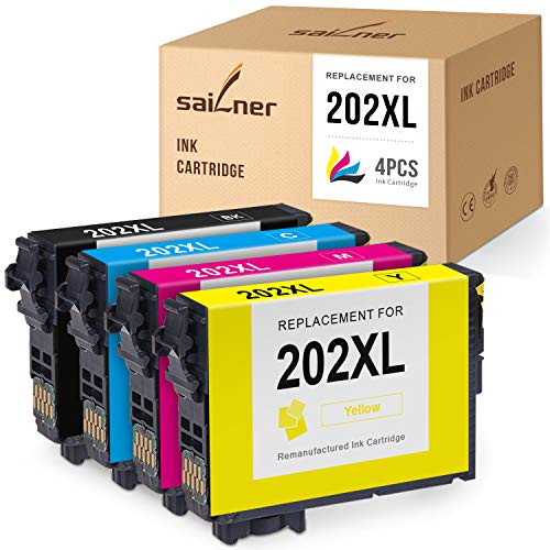 SAILNER Remanufactured Ink Cartridge Replacement for Epson 202XL 202 use with Workforce WF-2860 Expression Home XP-5100 (1 Black, 1 Cyan, 1 Magenta, 1 Yellow, 4 Pack)