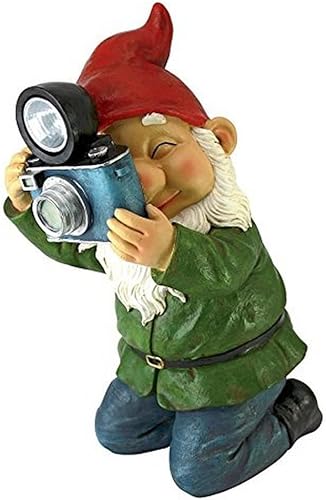 Design Toscano QM2779900 Estatua solar del gnomo del jardín - Sonrisa para mí - Gnomos de jardín al aire libre - Estatuas del gnomo del césped, a