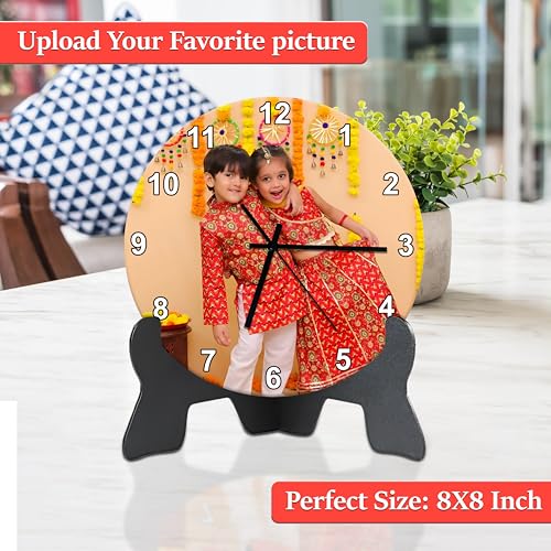 Image of Personalized Photo Table Clock - Customized Picture Clock for Couples, Birthday, Anniversary, Wedding - 8x8 Inch Home Decor Gift | Glass-Free for Room /Home /Bedroom /Office /School