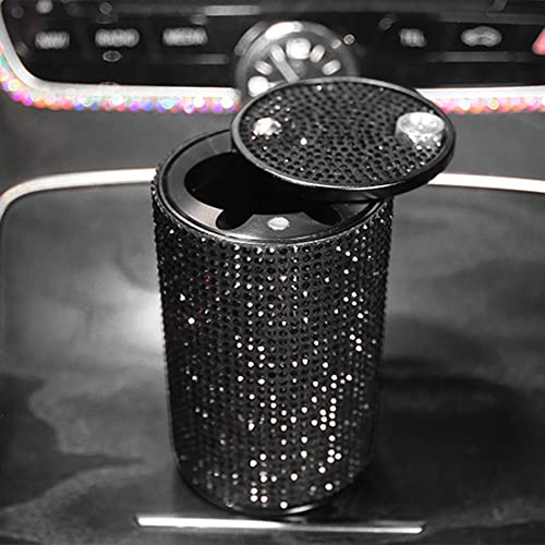 Image of Diamond Car Ashtray Hot-drilling Ash Tray For Car Bling Diamond Cigarette Holder With Lid Car Accessories Gifts For Women Car Home Office Decor
