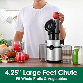 Fretta Cold Press Juicer Machines with 4.25" Large Feed Chute,Fit Whole Fruits & Vegetables Easy Clean Self Feeding,High Juice Yield,Tritan PCTG BPA-Free(Silver)