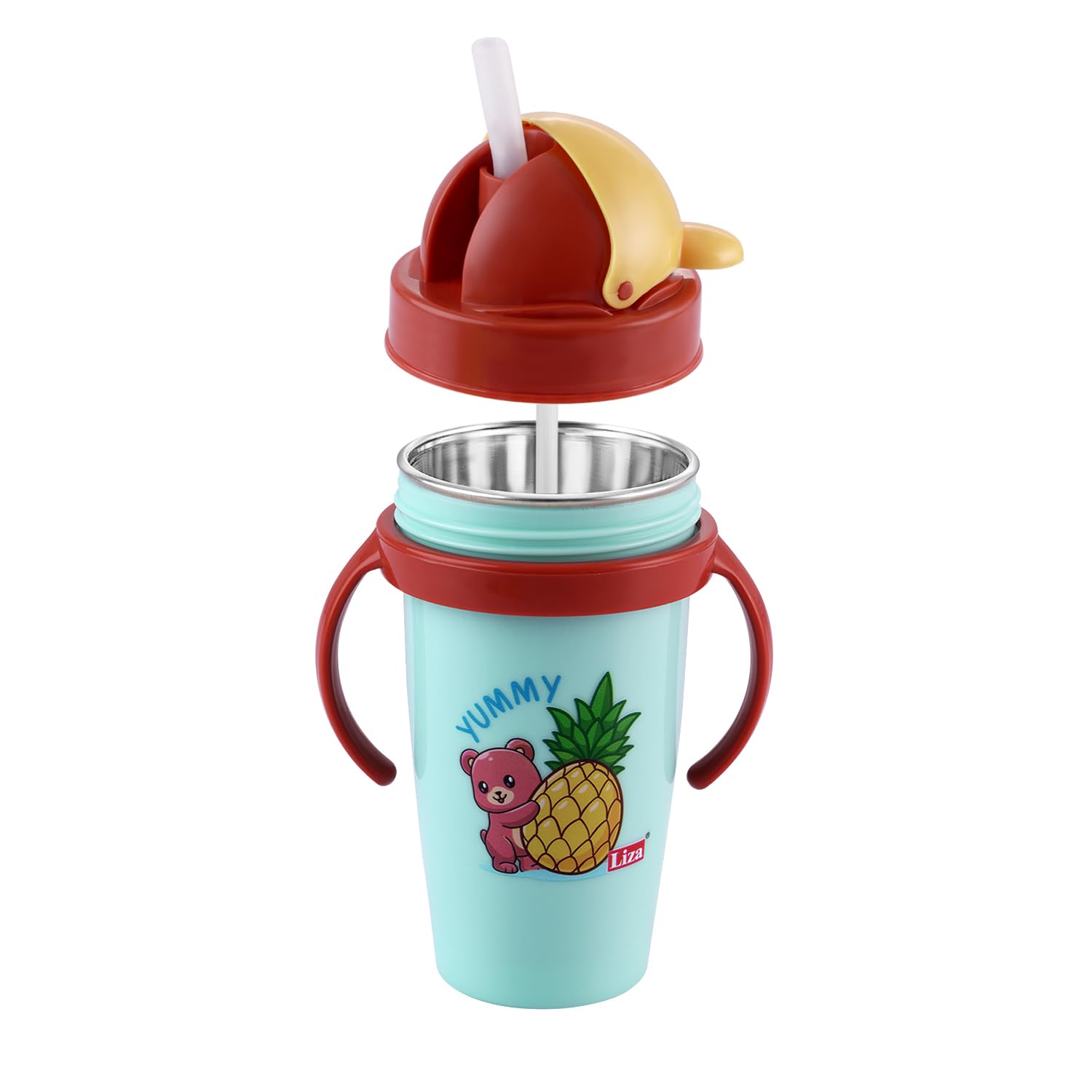 Zerya Hot & Cold Insulated Stainless Steel Double Walled 360ml BPA-Free Sippy Cup Anti-Spill Soft Silicone Spout Baby Sipper Water Bottle with Straw and Side Handle for Kids (Gravity - Blue)-image-26