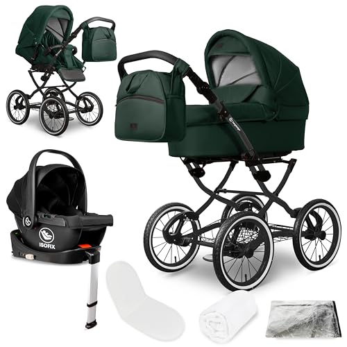 Bergsteiger Venedig Nostalgie Kombikinderwagen 4-in-1 – Babywanne, Sportsitz, i-Size Babyschale & Isofix-Station, Luftreifen, höhenverstellbar, faltbar, Zubehör