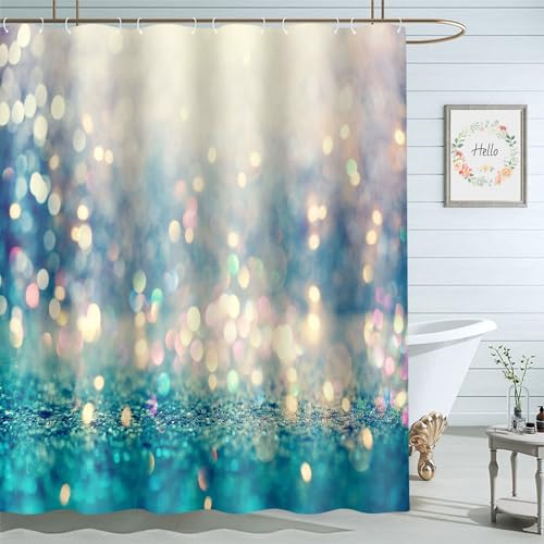Moslion Shiny Light Glitter Shower Curtain Set 72x72 Inch Bathroom Decor Waterproof Fabric Curtains with Hooks
