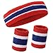 3-teiliges Schweißband-Set, enthält 1 Sport-Stirnband und 2 Schweißbänder am Handgelenk, Baumwolle, gestreiftes Schweißband für Damen und Herren