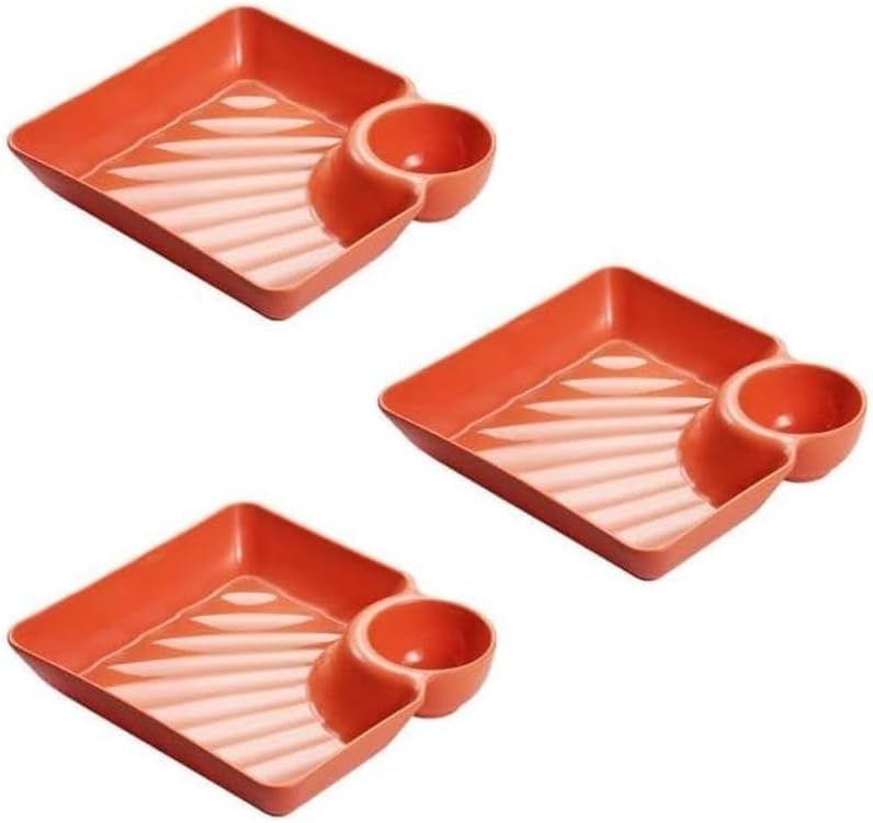 Chip and Dip Serving Platter Dish Set, Divided Trays Snack Bowl Dishes, Wine Dine Appetizer Plates, Dumpling Plate with Sauce Holder for Kids, Family and Parties (Orange, 3)