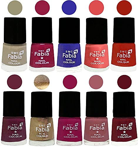 Image of SMC Fabia ALL IN ONE (PACK OF 10), Long Lasting Glossy Nail Polish, 6 ml Each, All Vibrant Colours,01714