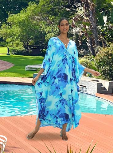 Image of Yanziliu Kaftan Dress for Women,Plus Size Hawaiian Batwing Sleeve Beach Cover Up Summer Swimsuit Dresses