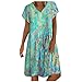 Dasongff Femme Robe Mi Longue Pas Cher Bohème Chic, Robe De Plage Femme Été Grande Taille Vintage d'impression à Manche Courte, Robe Droite Col en V Casual