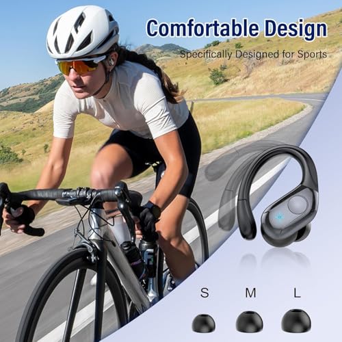 Image of Qecnato Wireless Earbuds Bluetooth 5.4 Headphones 75H Stereo Deep Bass Sports Over Ear Buds with Earhooks, LED Display Bluetooth Earbuds with 4 ENC Mic, IP7 Waterproof Earphone for Running, Black