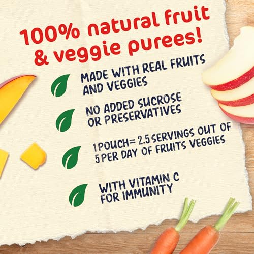 Cerelac Apple, Carrot & Mango, 100% Natural Fruits, No Added Sugar, From 6 Months, Puree Pouch 90g (16 Pouches)