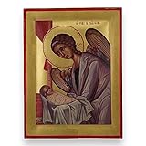 BlessedMart Schutzengel-Symbol – Premium-Qualität, griechisch-orthodoxe byzantinische Ikone, handgefertigt auf natürlichem Massivholz, Geschenk fertig – Lieferung in einer Box