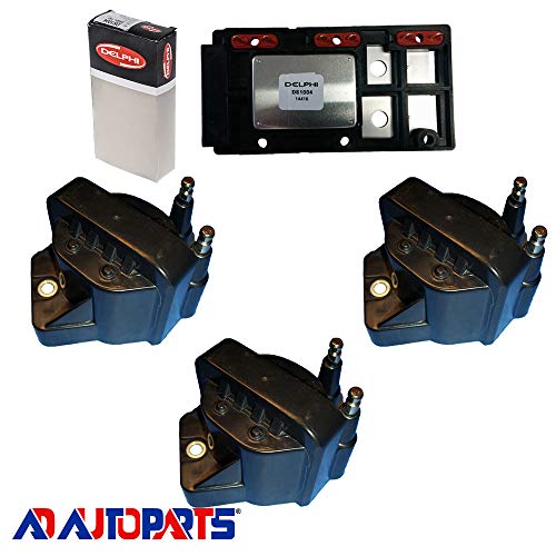 AD Auto Parts Coil Pack - DS1004 Ignition Control Module + 3 AD Auto Parts 7805-1201 Ignition Coils