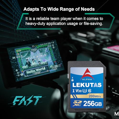 Image of 256GB SDXC UHS-I Memory Card - Up to 200MB /s Read Speed, C10, U3, V30, 4K UHD, Full-HD & 4K Video SD Card for Canon Nikon Sony Fujifilm DSLR Cameras or Mirrorless Cameras