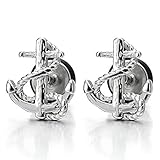 Stainless Steel Mens Women Marine Anchor Stud Earrings, Screw Back, 2 pcs
