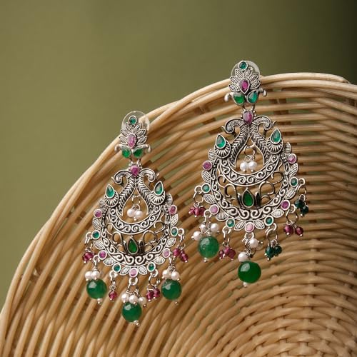Silver Lightweight Peacock Beaded Earrings, Stylish Jewellery